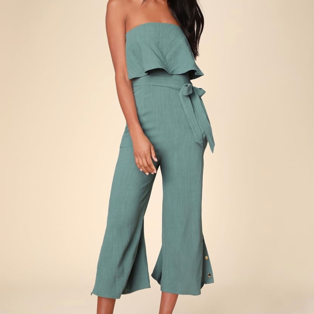 Lanah Sage Green Strapless Jumpsuit